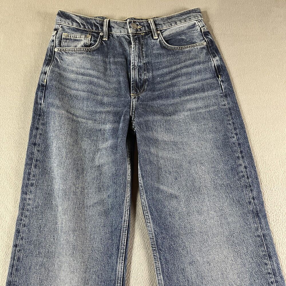 AllSaints Jeans Womens Size W28 Blake High Rise Wide Leg Blue Denim Raw Hem - Picture 2 of 11